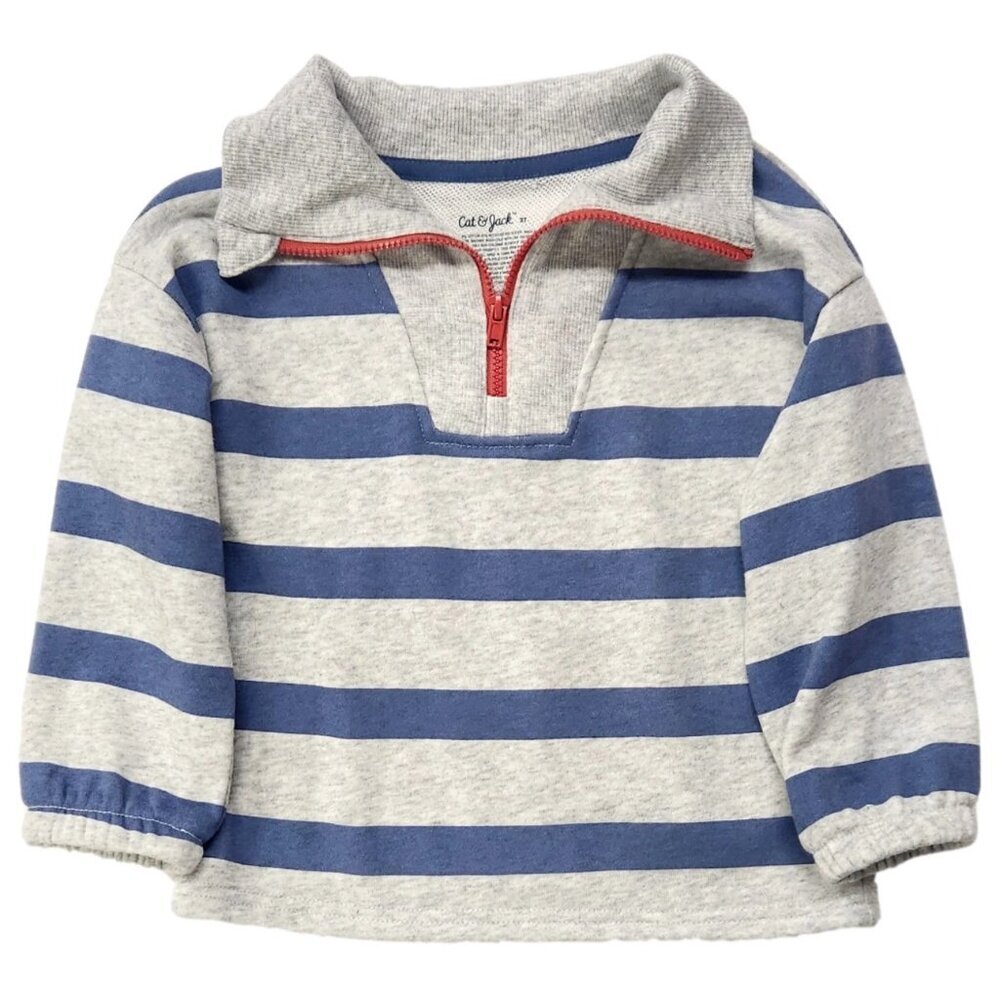 Cat & Jack blue and gray striped quarter-zip sweatshirt Size 12M NWT